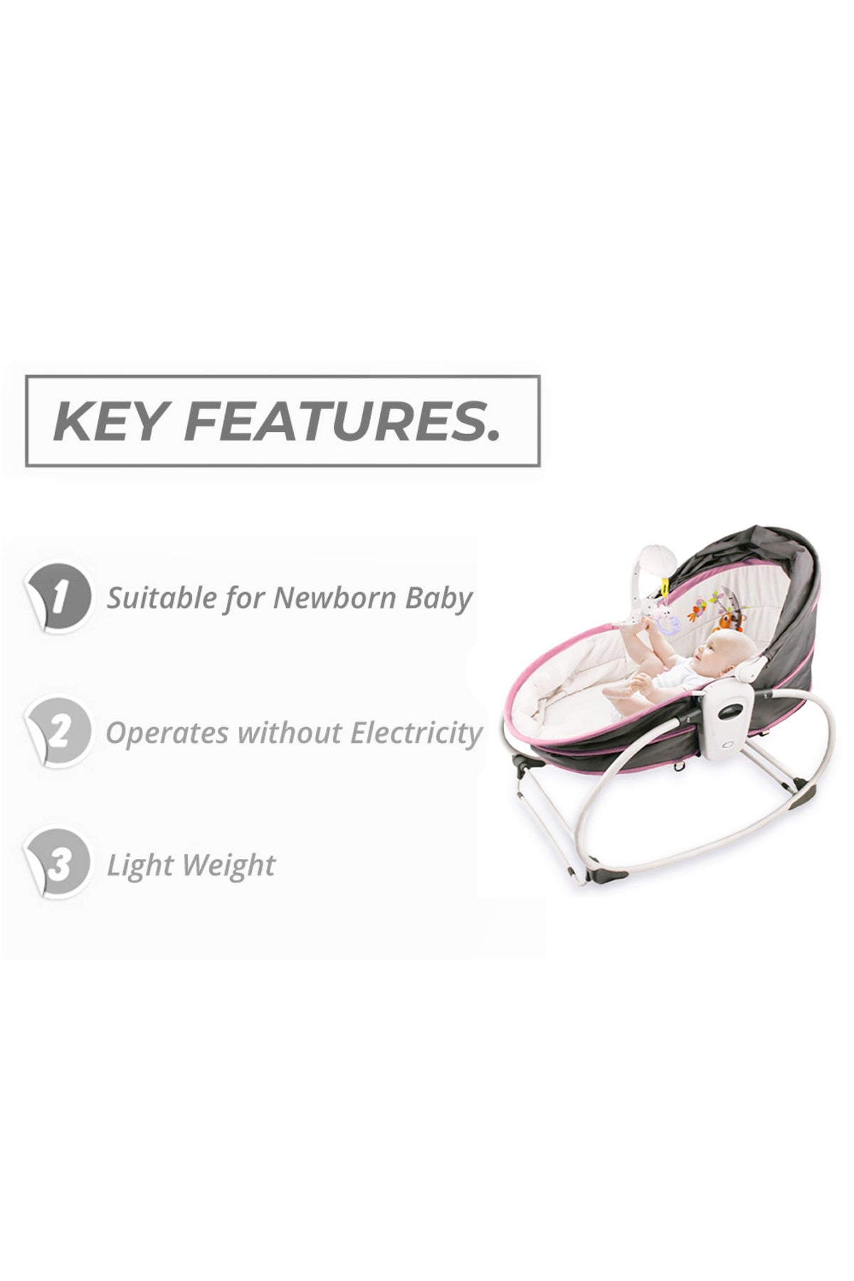 Teknum 5-in-1 Cozy Rocker Bassinet w/ Awning & Mosquito net- Pink