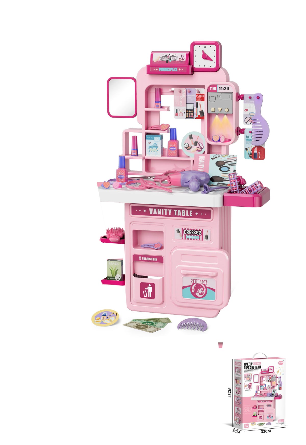 B/O DRESSING TABLE SET W/LIGHT/MUSIC/BATTERY 3*AG13 63PCS