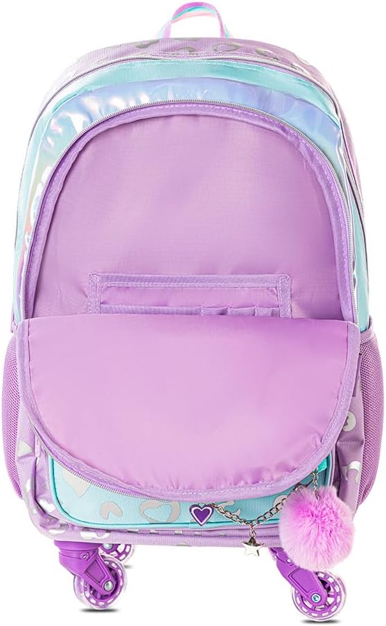 Eazy Kids 4-wheel Trolley 17 School Bag Set of 3 w/Lunch Bag and Pencil Pouch - Love Purple