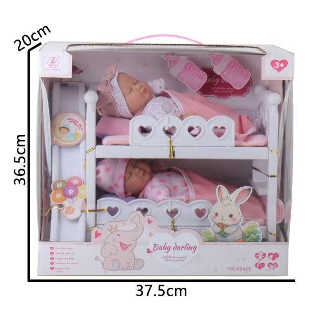 XINLIANFENG 10-INCH STUFFED TWIN BABY DOLL IN A BUNK PLAYSET