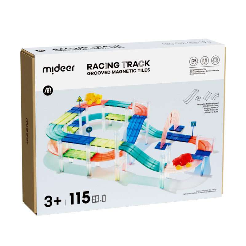 Mideer Racing Track Magnetic Tiles Set – STEM Building Toy for Kids
