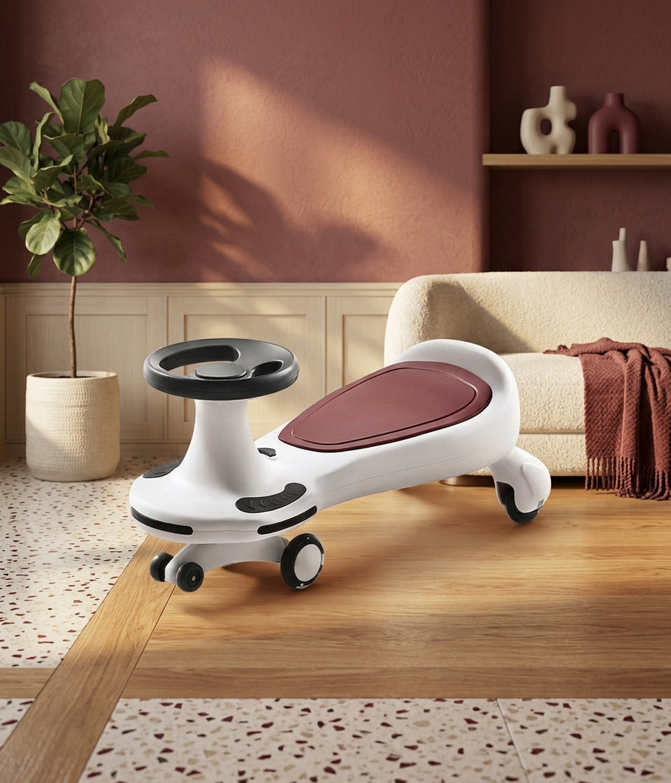 TOBBI KIDS SILENT WHEEL MAGIC TWIST WIGGLE SWING CAR - WHITE