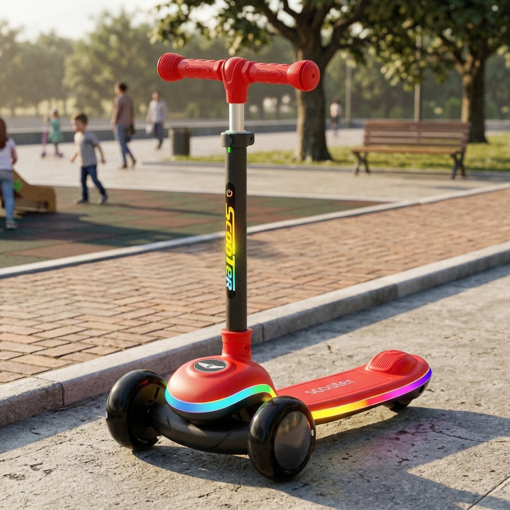 TOBBI KIDS 3 WHEEL ADJUSTABLE HEIGHT KICK SCOOTER WITH LIGHT UP WHEELS -RED