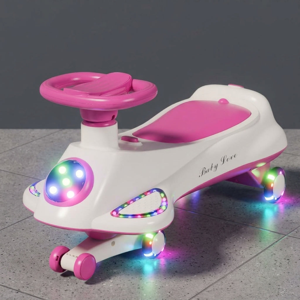TOBBI KIDS MAGIC TWIST SWING CAR WITH UNDER SEAT STORAGE BOX-PINK/WHITE