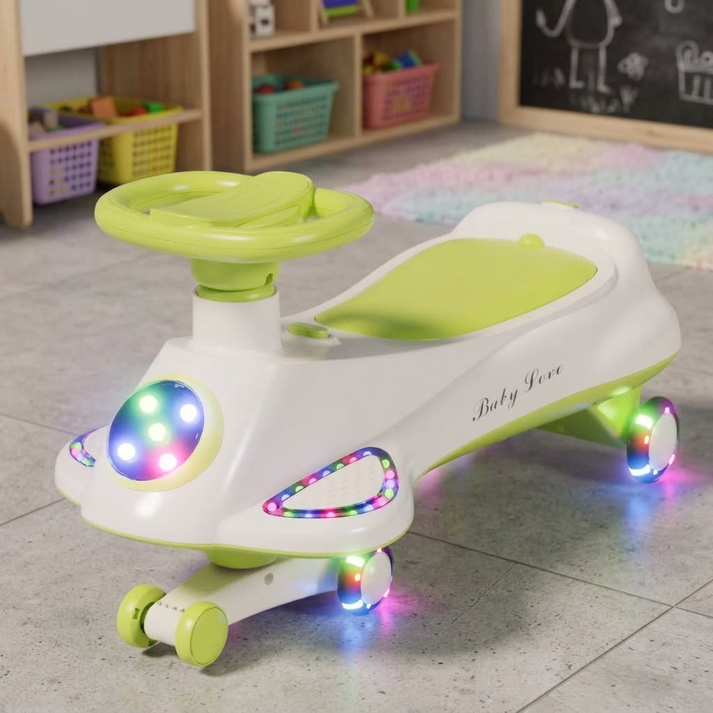 TOBBI KIDS MAGIC TWIST SWING CAR WITH UNDER SEAT STORAGE BOX-GREEN/WHITE
