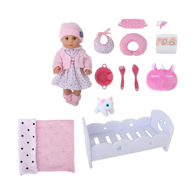 XINLIANFENG 15-INCH BABY DOLL CRADLE WITH 11PCS ACCS PLAYSET