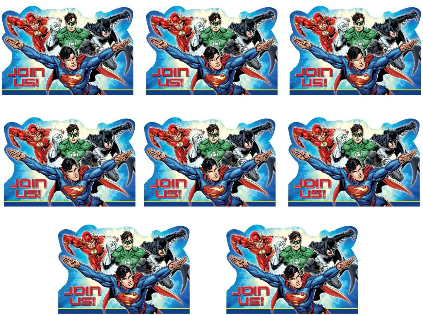 Justice League Postcard Invitations 8Pcs