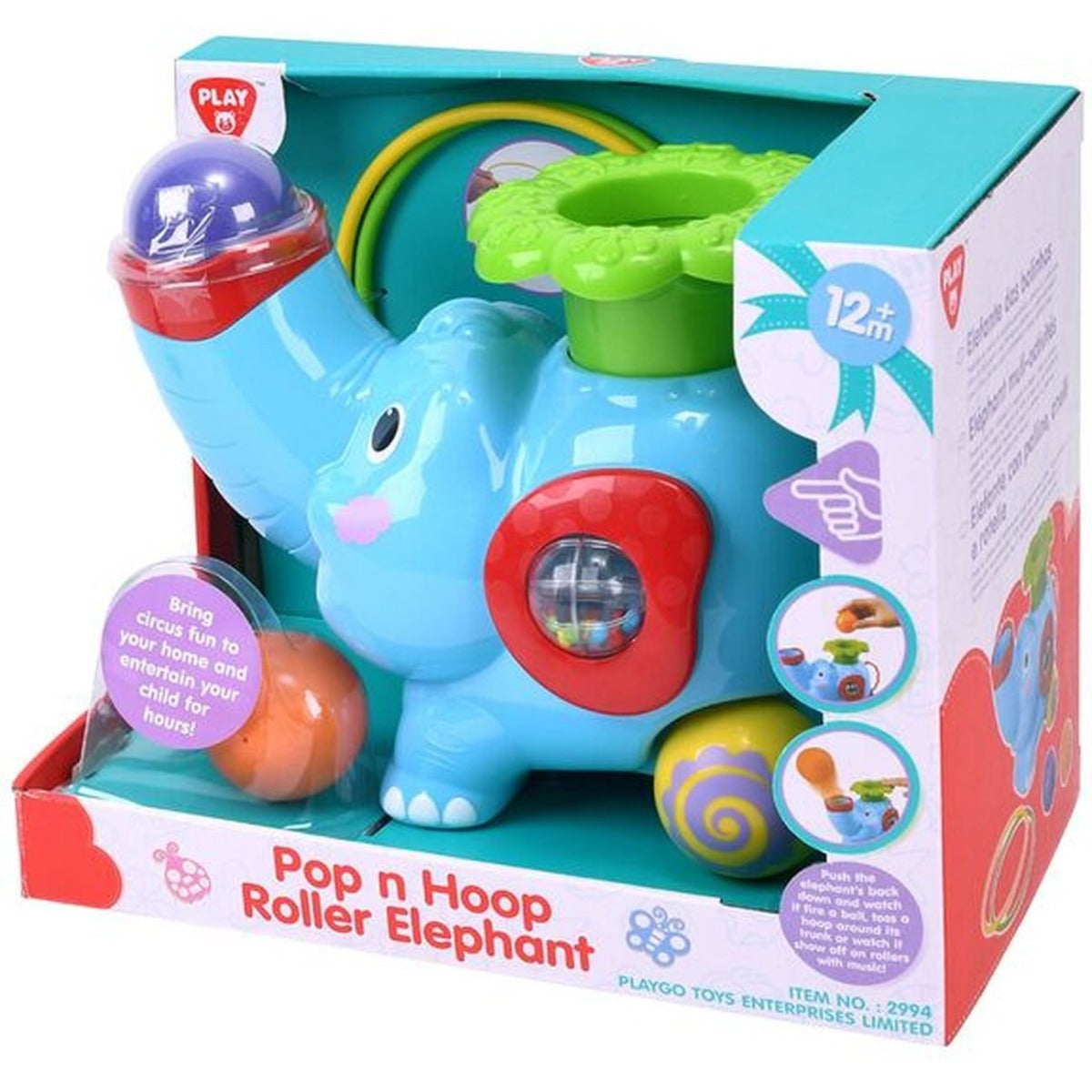 Playgo - Pop N Hoop Roller Elephant Battery Operated
