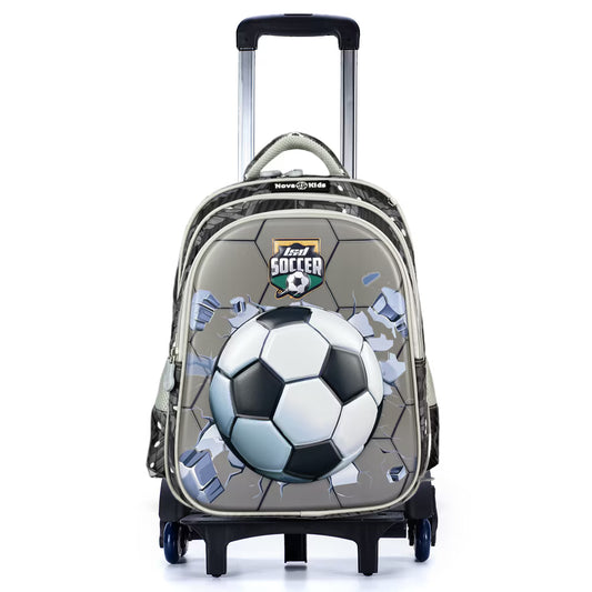 Nova Kids 3D School Bag w/Trolley - Soccer Grey