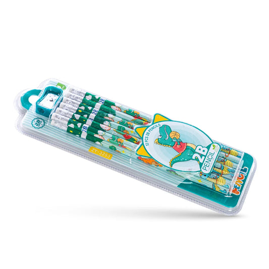 Eazy Kids 12-Pack 2B Pencils w/Eraser Includes Sharpener -Green