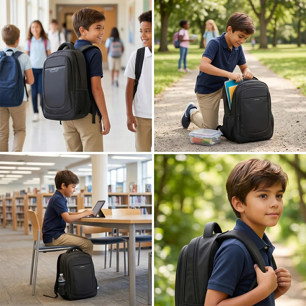 حقيبة ظهر Eazy Kids 16 بوصة – تنظيم ذكي للدراسة يومياً – أسود