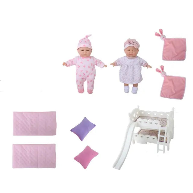 XINLIANFENG 10-INCH STUFFED TWIN BABY DOLL IN A BUNK PLAYSET