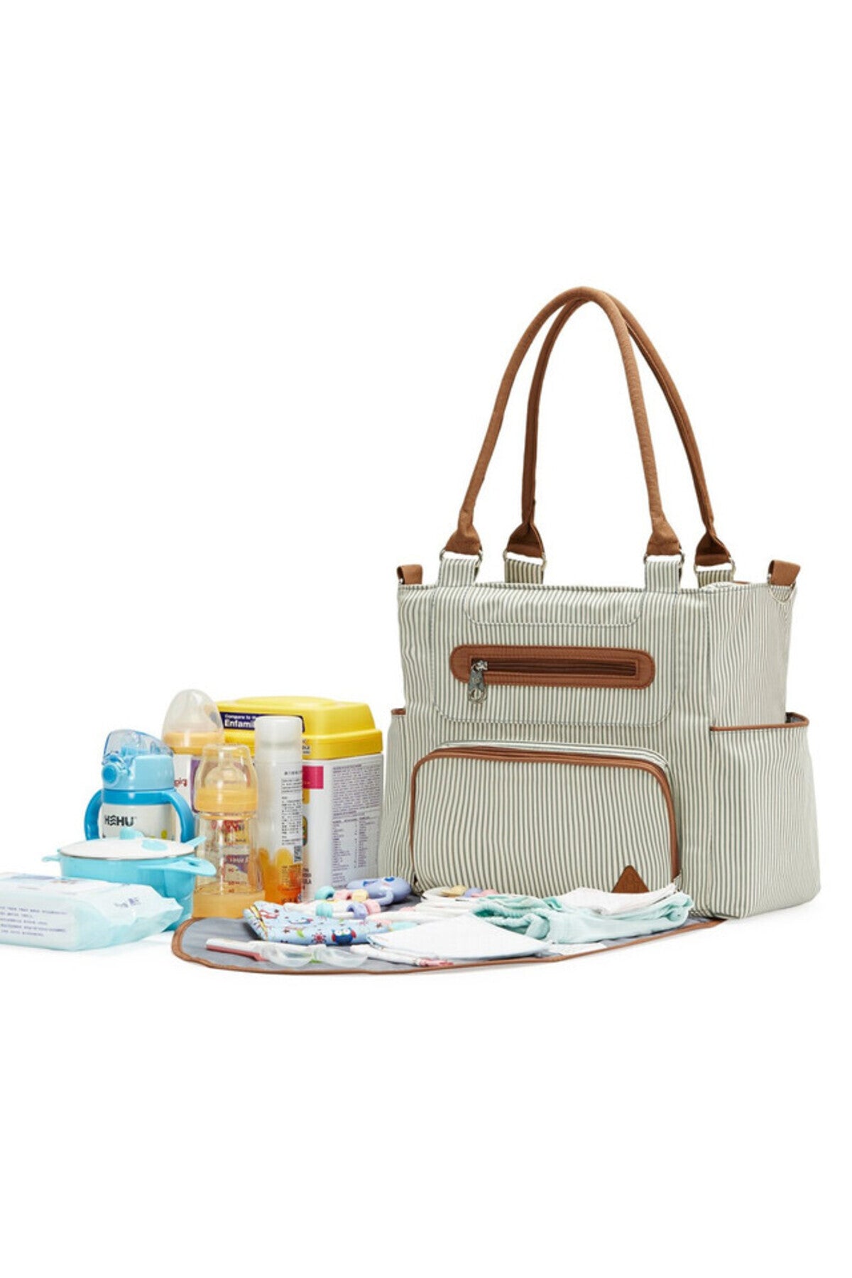 Little Story diaper bag set of 6 with hooks - Ivory