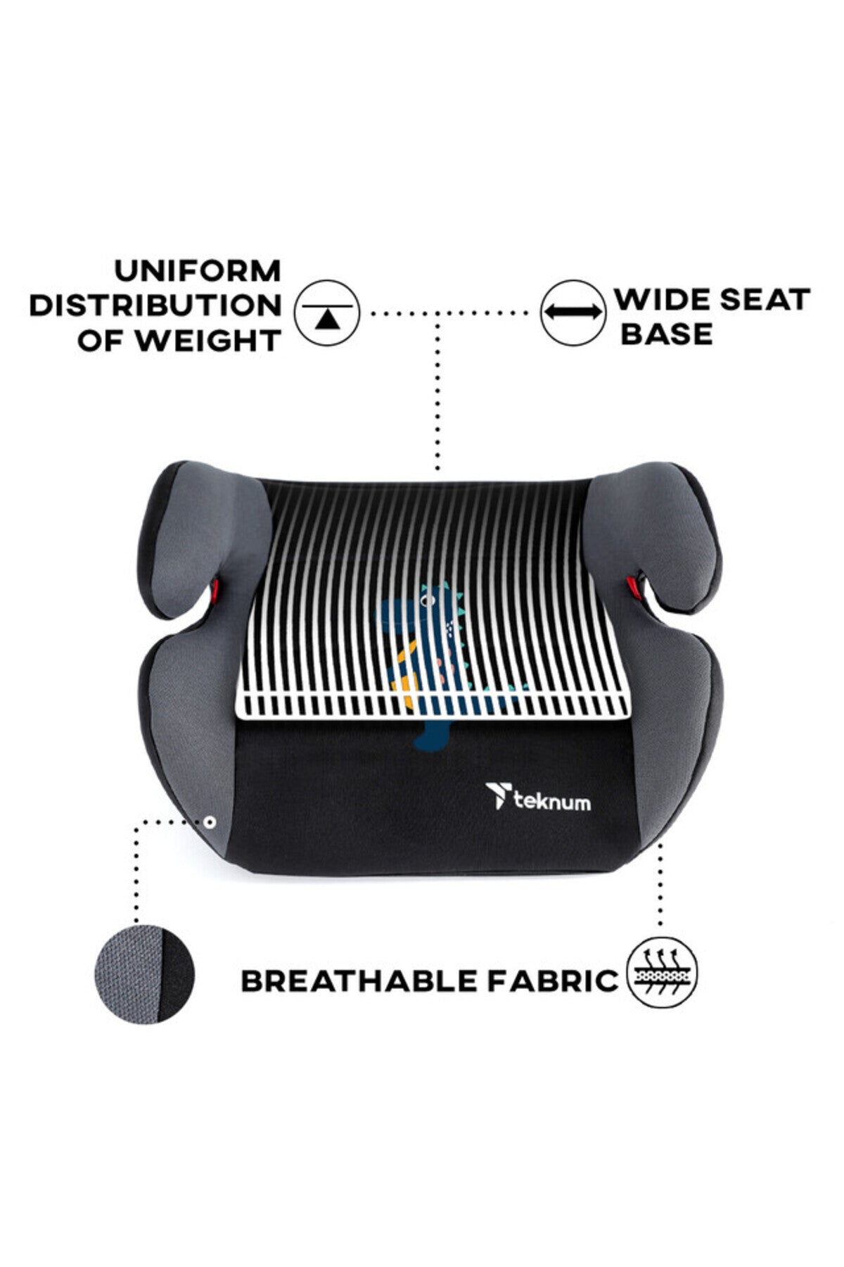 Teknum Happy Dinosaur Car Seat Booster - Grey