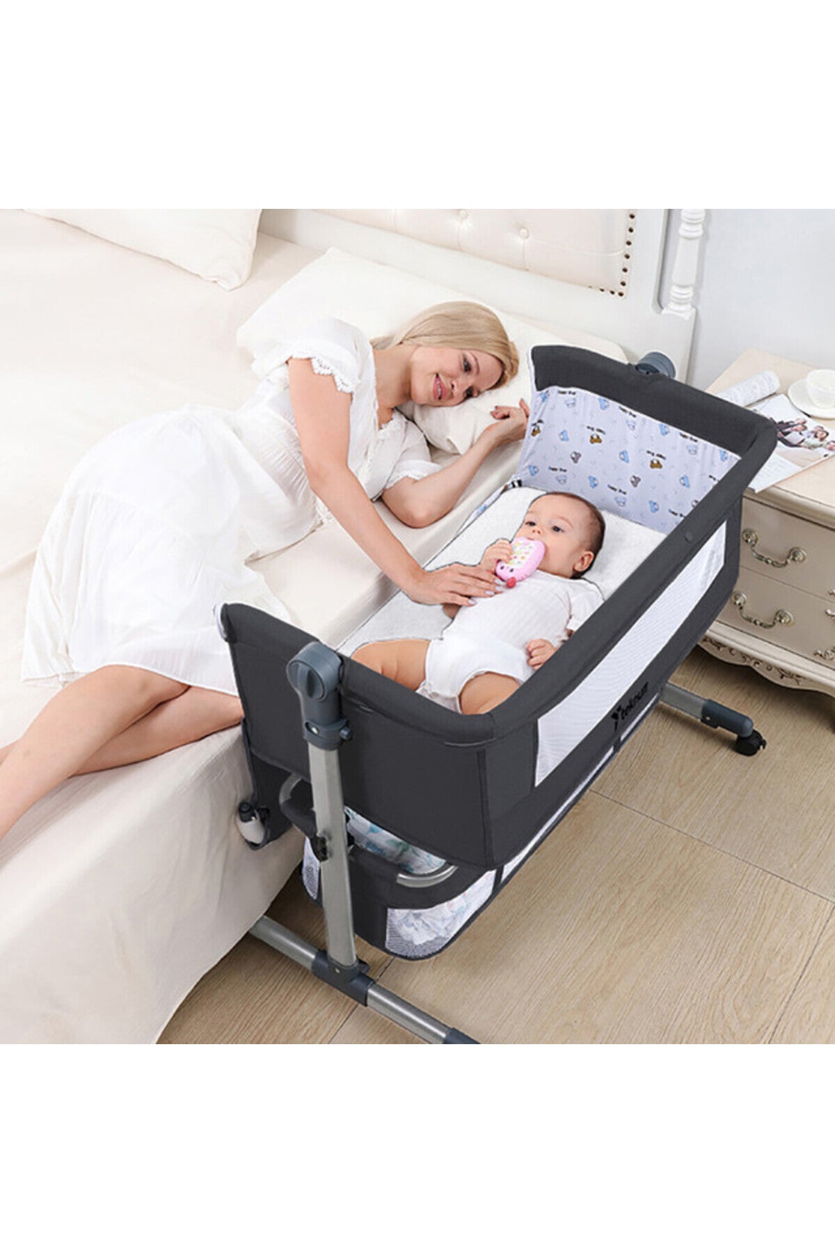 Teknum Moonlight Bedside Crib-Dark Grey