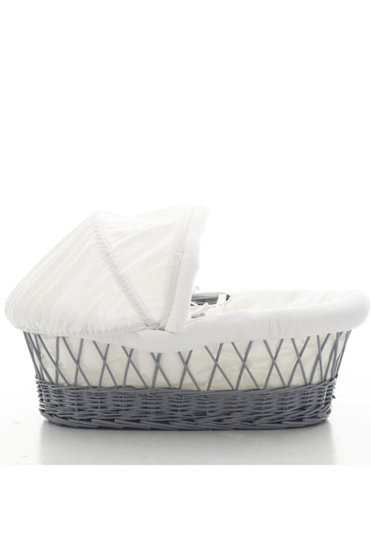 Teknum Infant Wicker Moses Basket with White Waffle Beddings - Wooden Grey
