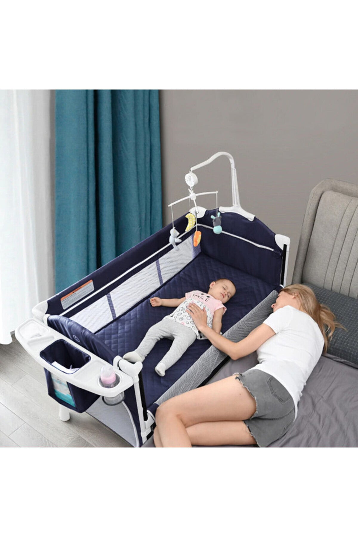 Teknum 4 in 1 Baby Bedside Co-Sleeper Bassinet and Playpen wt Rocker Navy Blue