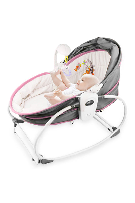 Teknum 5-in-1 Cozy Rocker Bassinet w/ Awning & Mosquito net- Pink