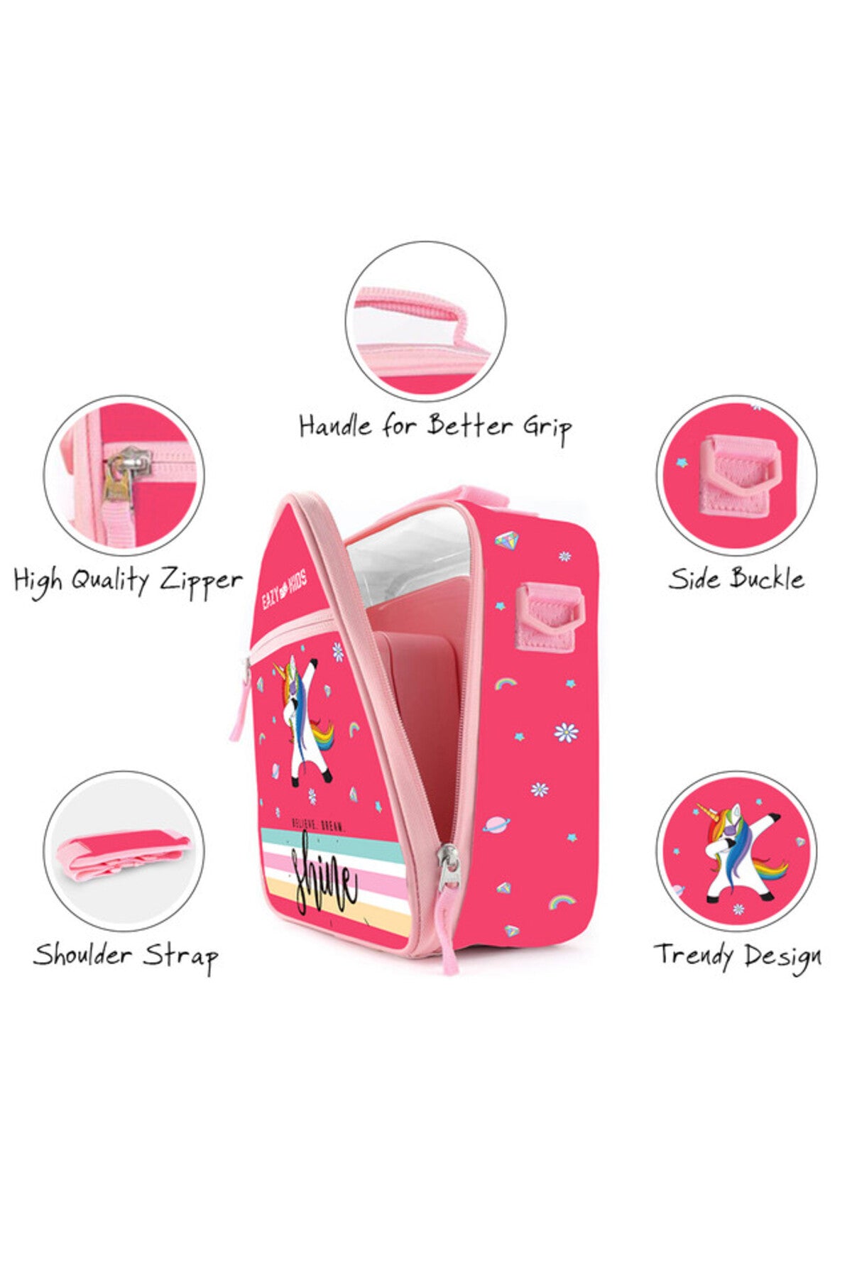 Eazy Kids Bento Lunch Bag-Unicorn - Pink