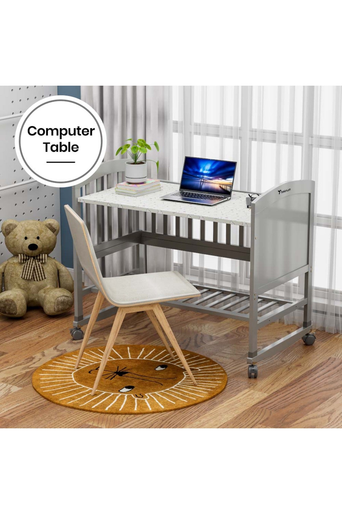 Teknum - 7 in 1 Convertible Kids Bed & Bedside Crib w / Mattress Mosquito net & Detachable Wheels(0 - 12yrs) - Grey