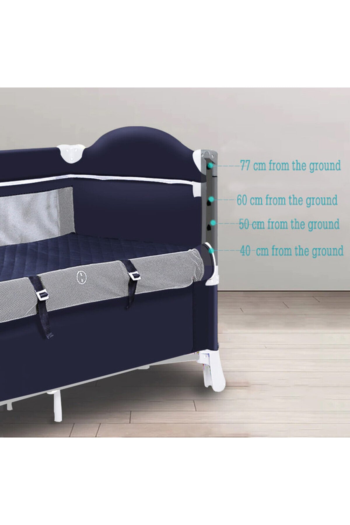 Teknum 4 in 1 Baby Bedside Co-Sleeper Bassinet and Playpen wt Rocker Navy Blue