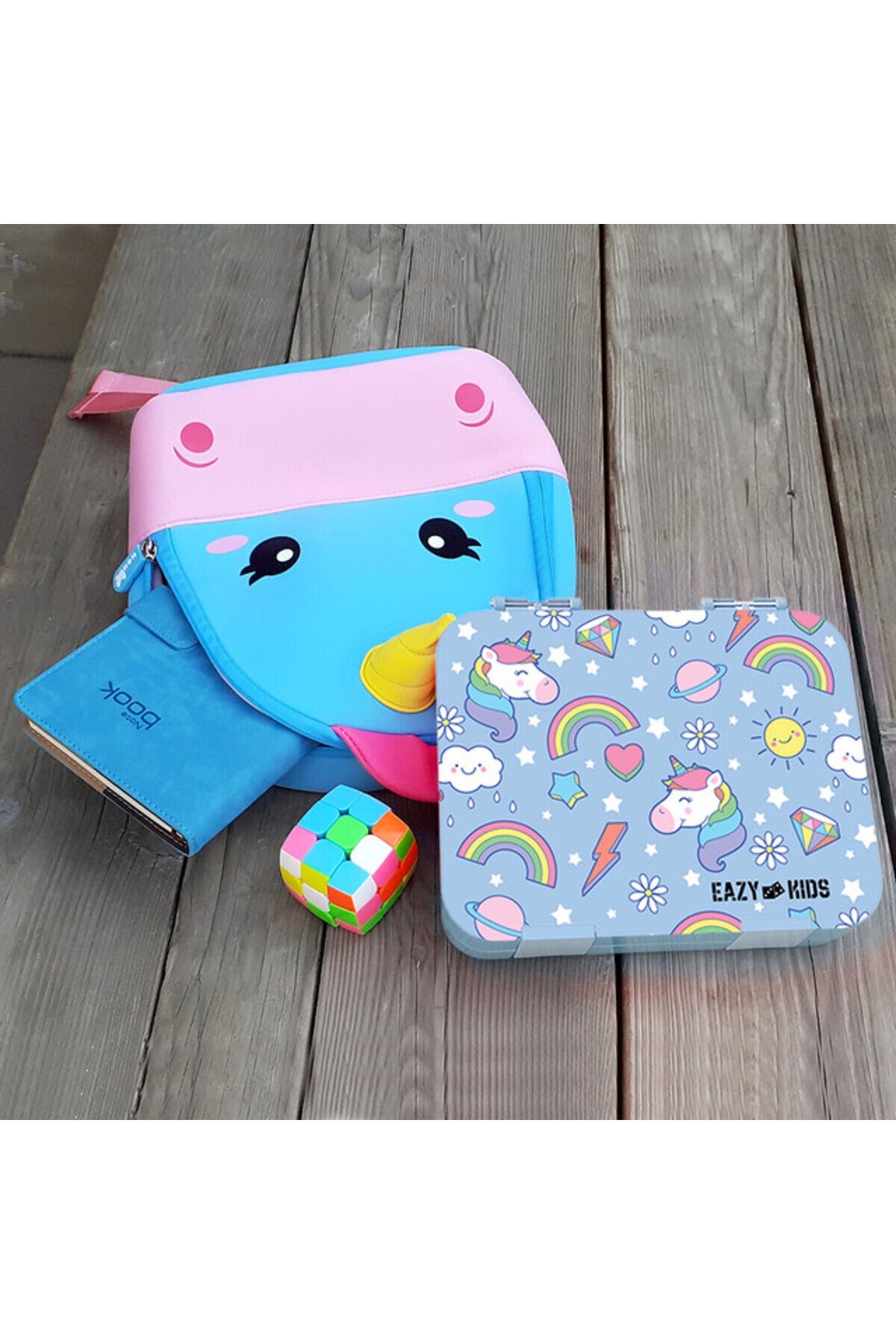 علبة بنتو Eazy Kids 4 أقسام يونيكورن – وجبات صحية بلا تسرب – أزرق