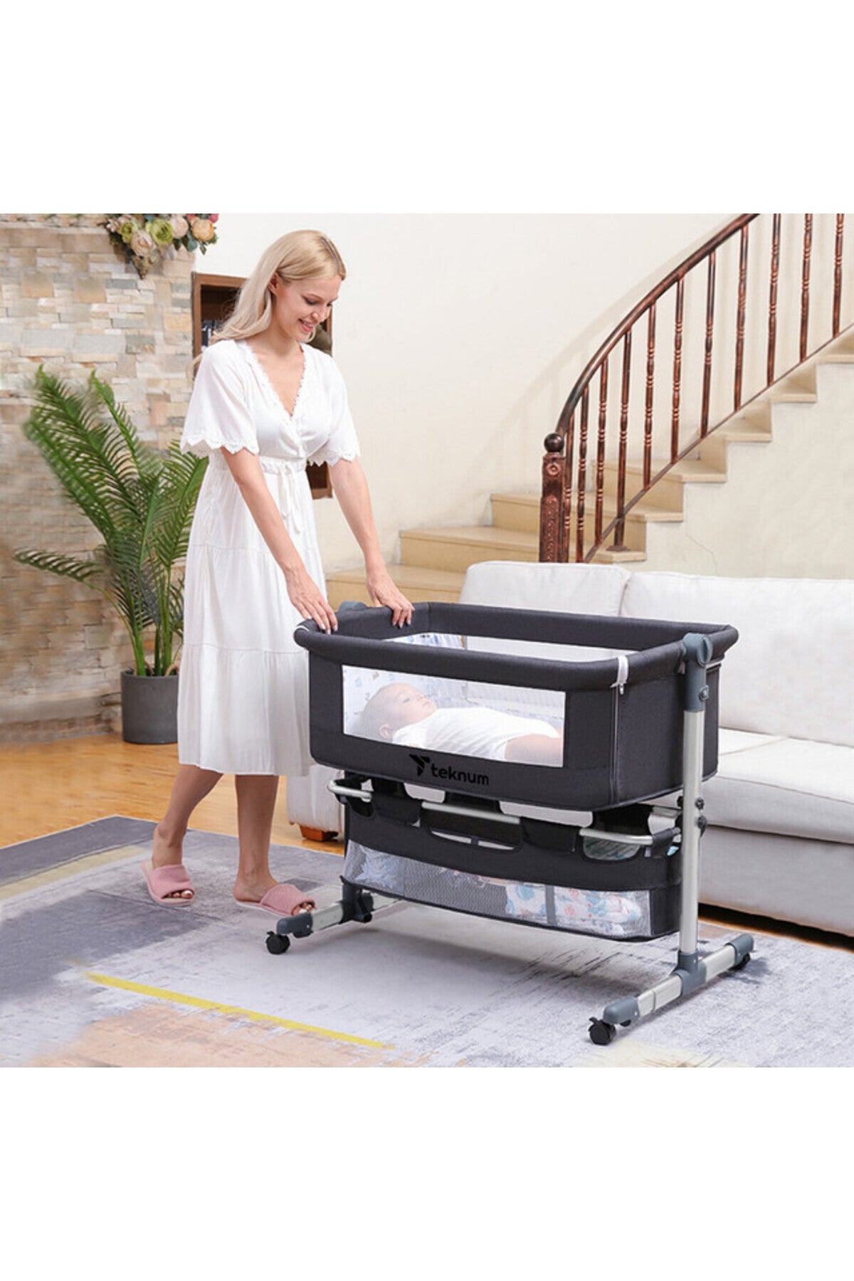 Teknum Moonlight Bedside Crib-Dark Grey