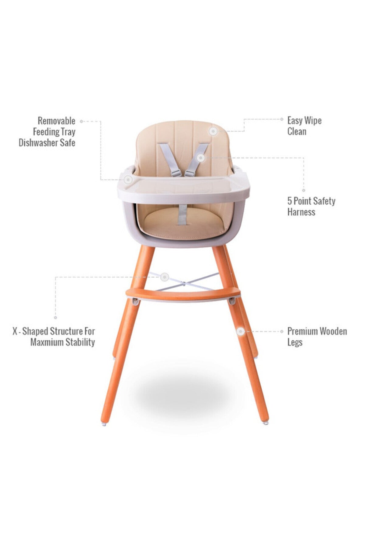 Teknum - Premium Dual Height Wooden High Chair - Ivory