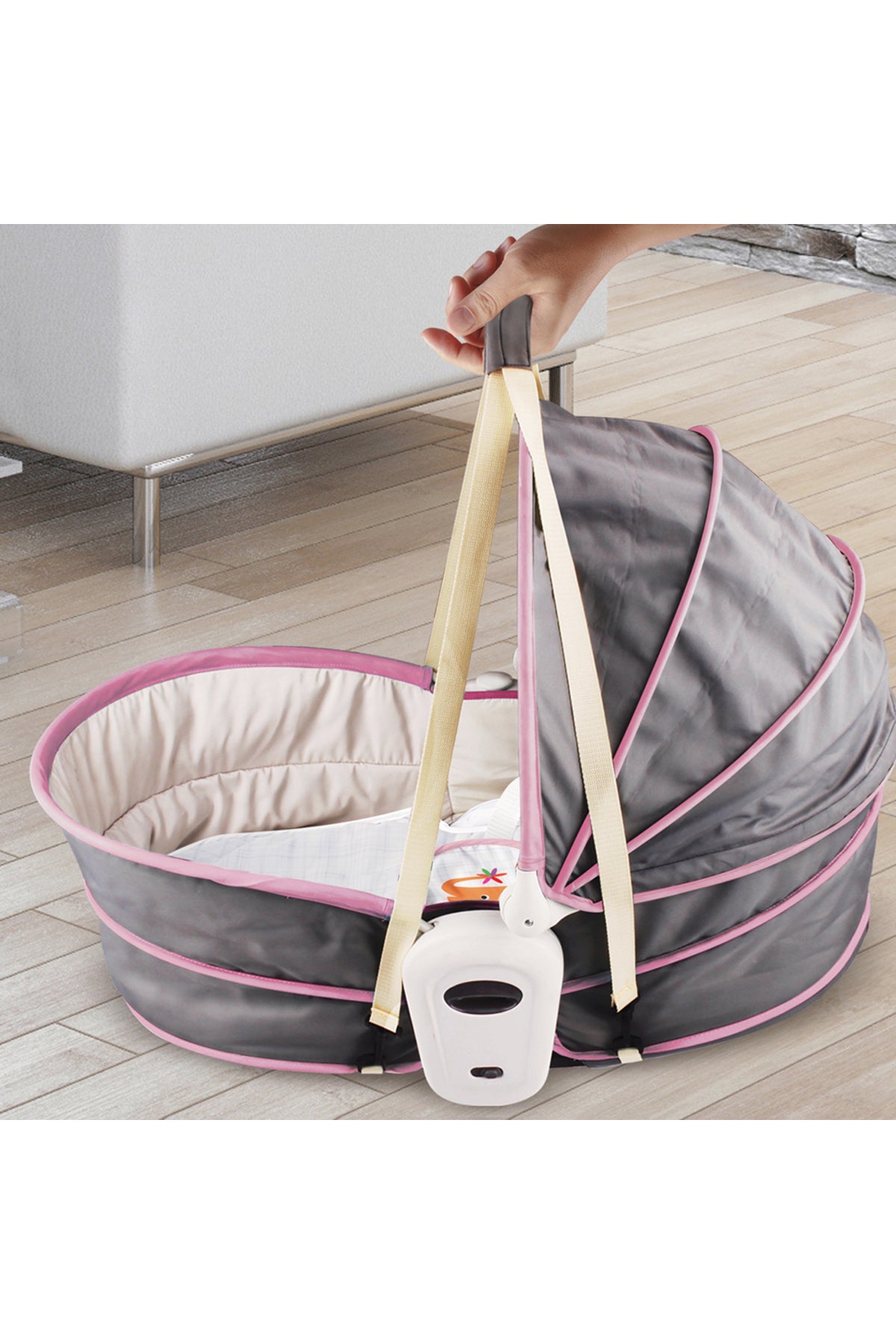 Teknum 5-in-1 Cozy Rocker Bassinet w/ Awning & Mosquito net- Pink