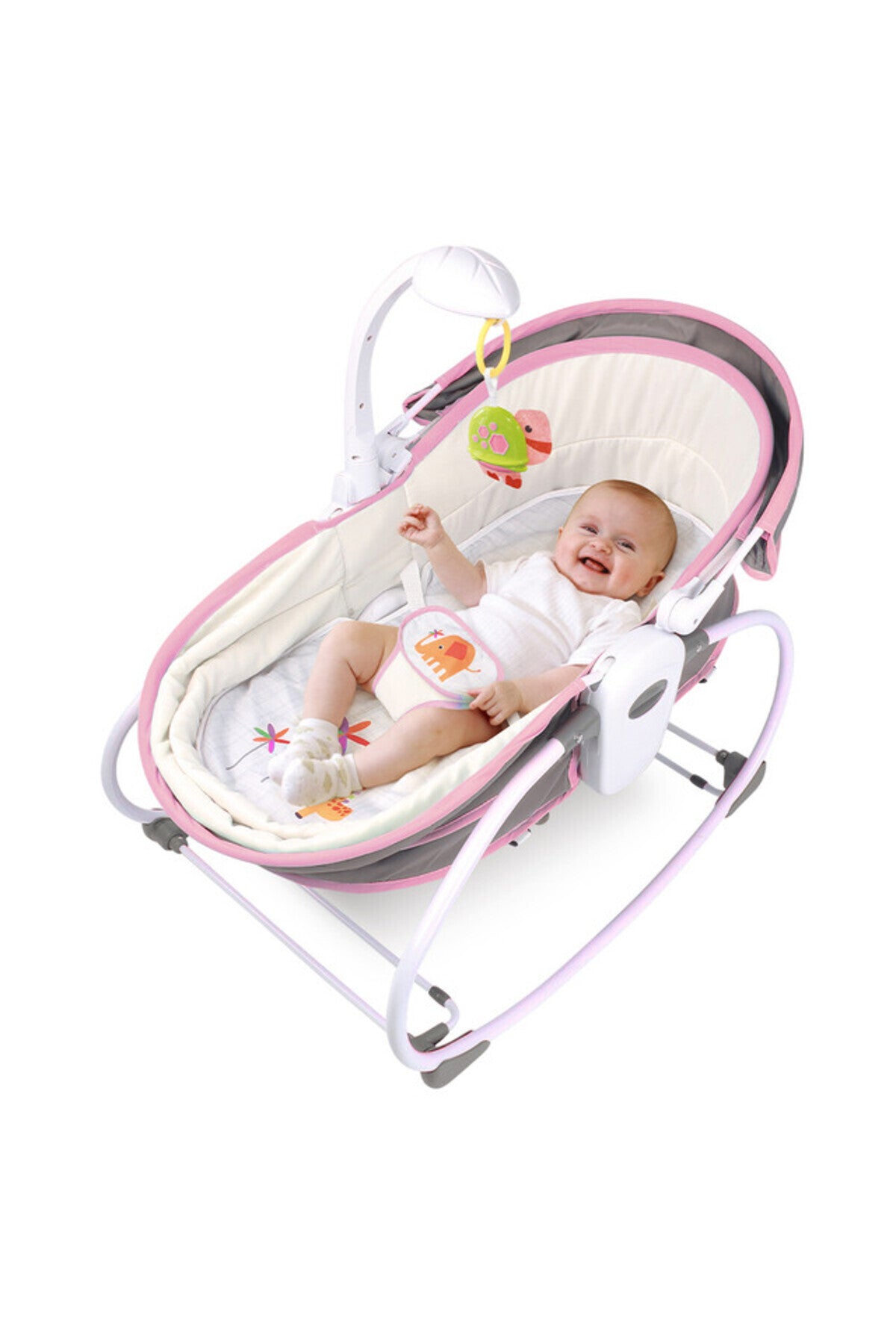 Teknum 5-in-1 Cozy Rocker Bassinet w/ Awning & Mosquito net- Pink