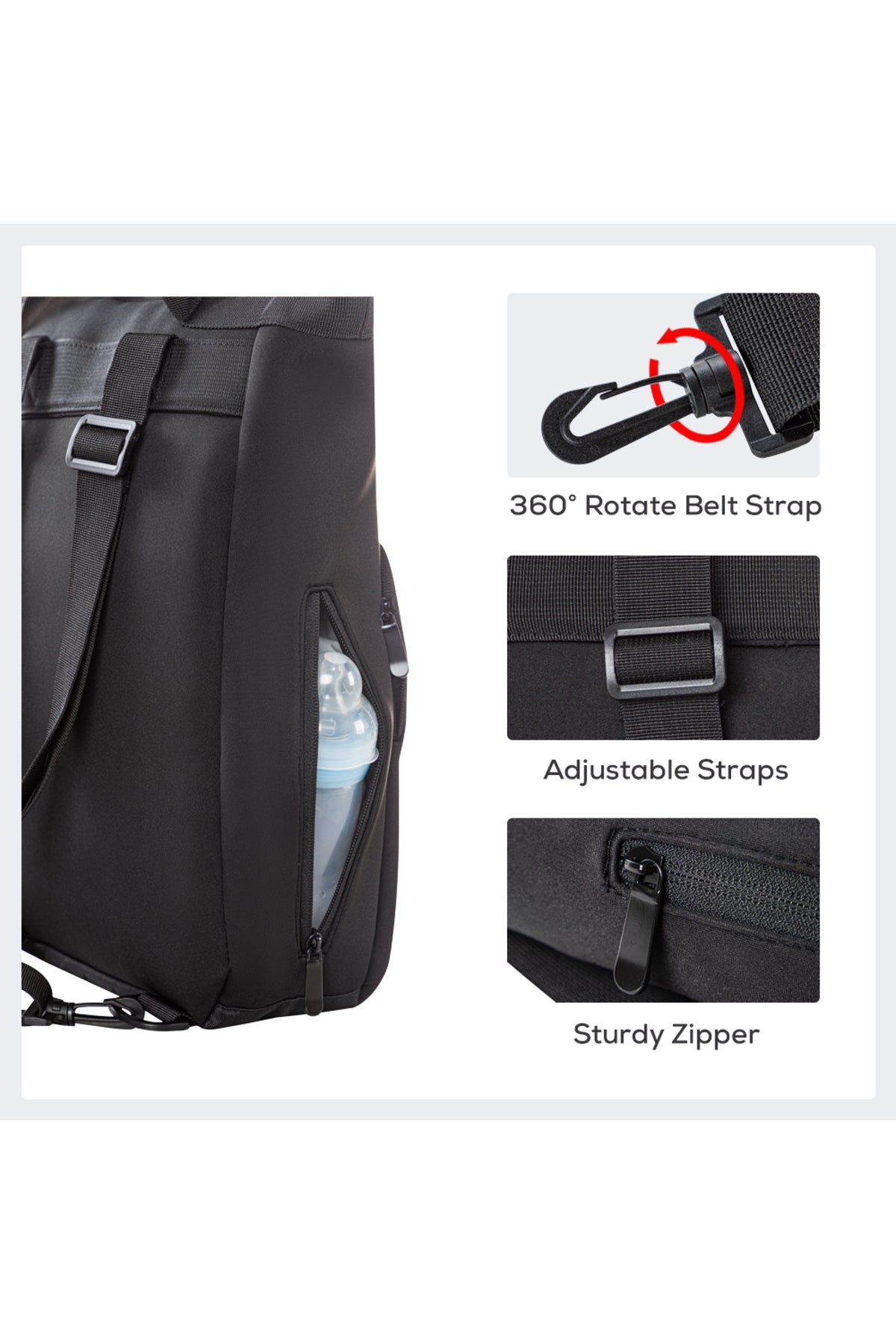 Little Story Mommy Diaper Bag w/ Changing Mat – Black