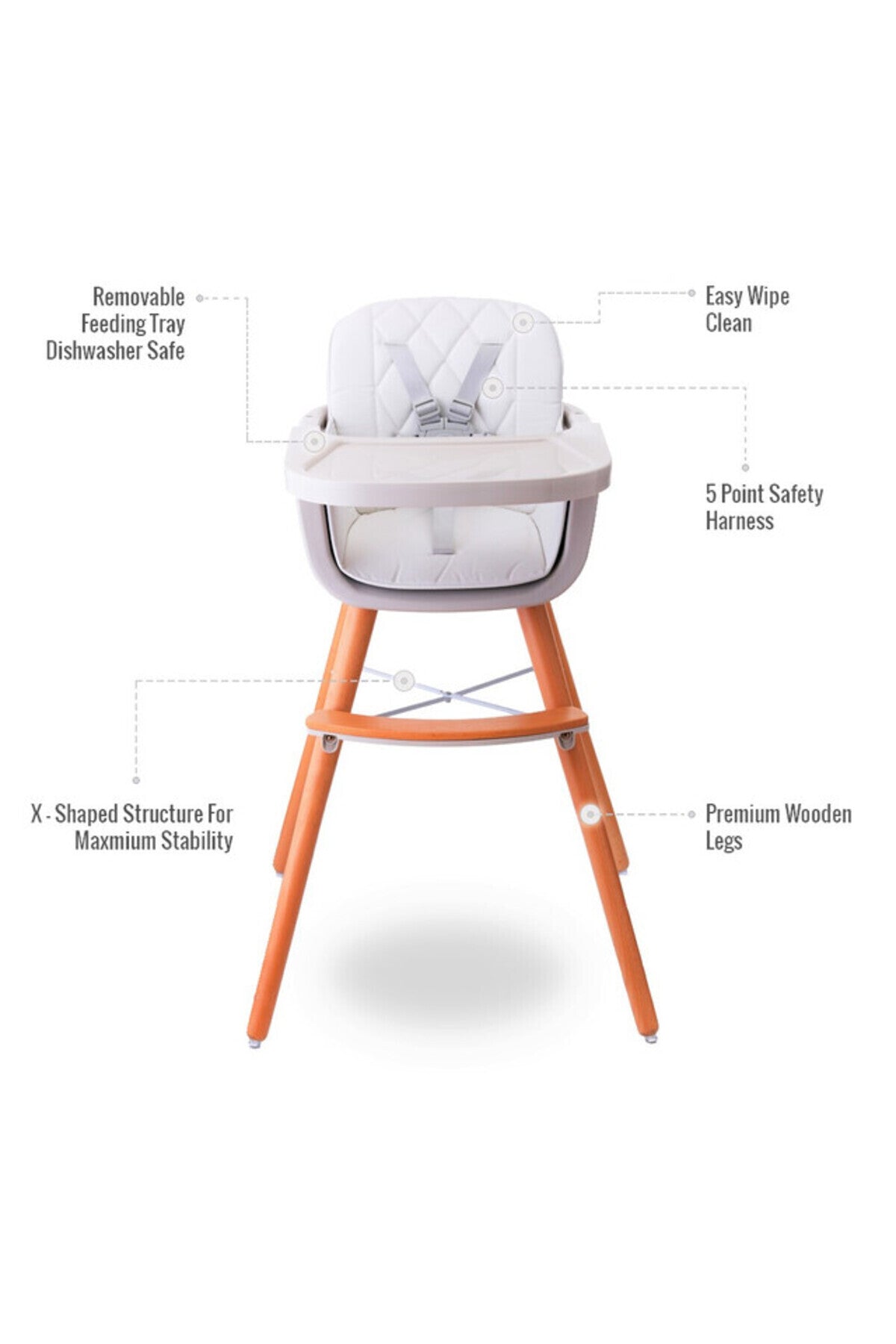 Teknum - Premium Dual Height Wooden High Chair - White