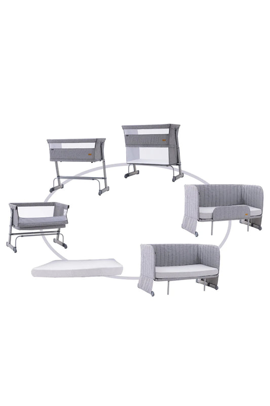 Teknum All In One 0-4 Years Bedside Crib Cot & Sofa Expansion Pack - Grey