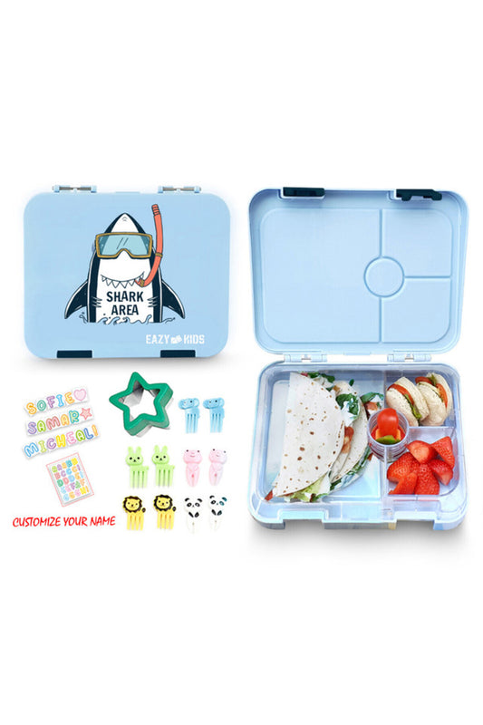 Eazy Kids 4 Compartment Bento Lunch Box - Shark Blue