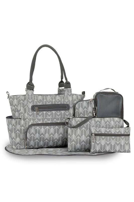 Little Story diaper bag set of 6 with hooks - Melange Grey