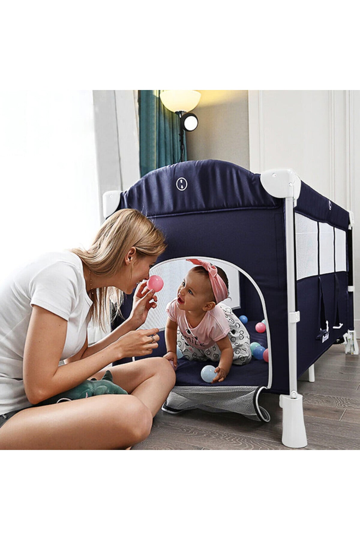 Teknum 4 in 1 Baby Bedside Co-Sleeper Bassinet and Playpen wt Rocker Navy Blue