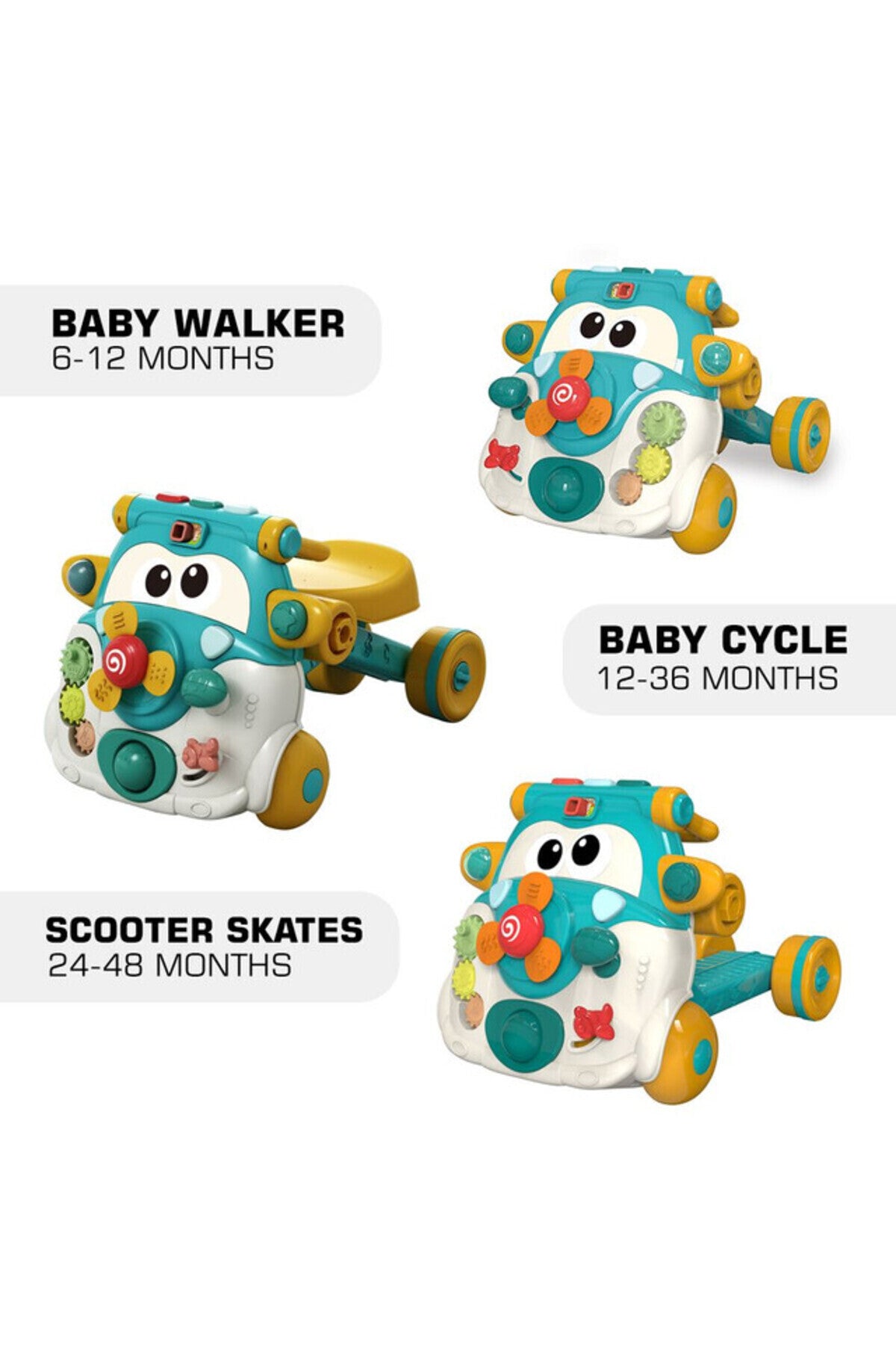 Teknum 3-IN-1 Baby Walker/ Kids Cycle/ Scooter Skates w/ Musical keyboard - Green