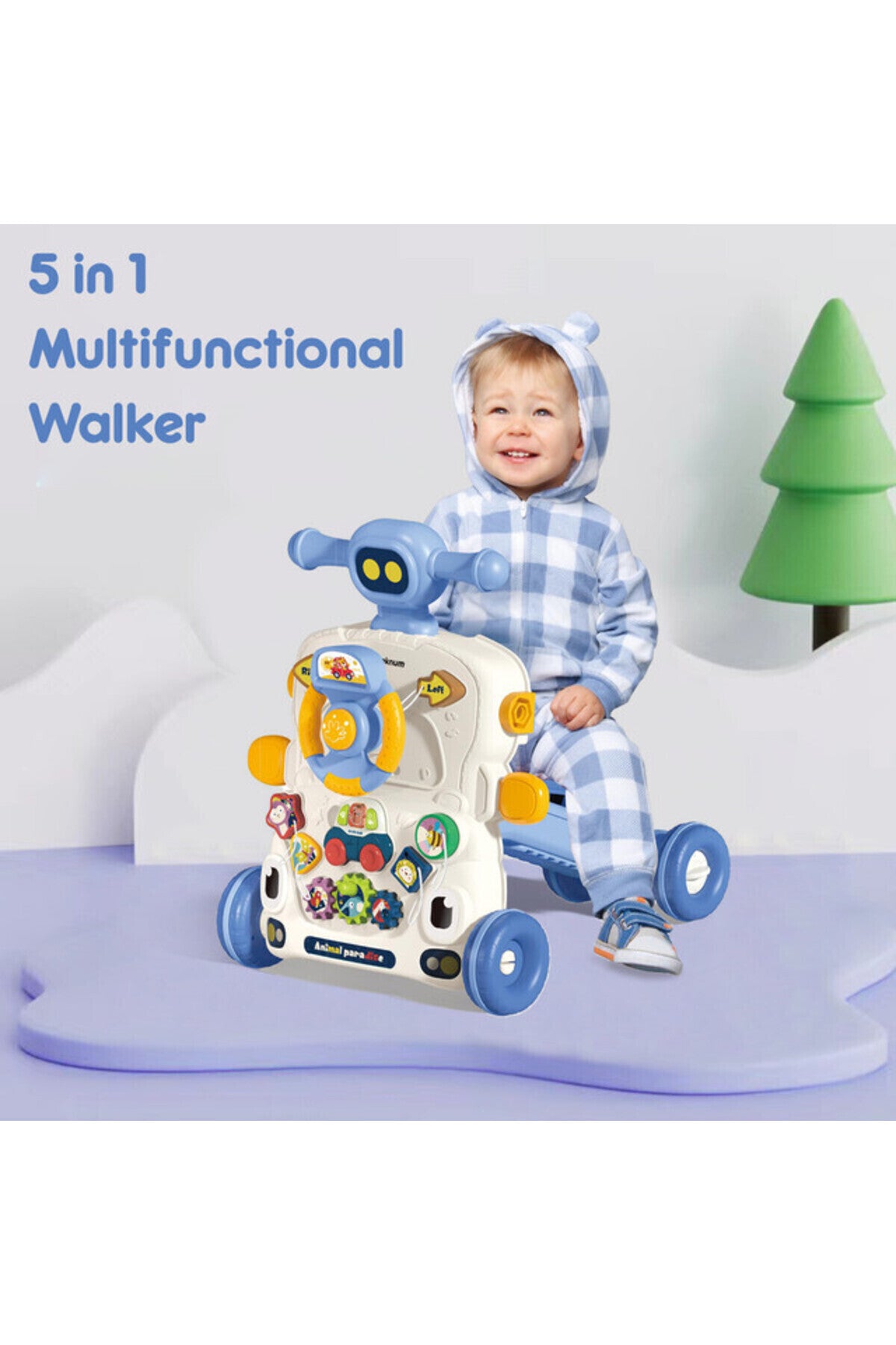 Teknum 5-IN-1 Baby Walker Learning Table Mode Game Panel Mode Scooter Mode Roller Coaster Mode with Musical keyboard - B
