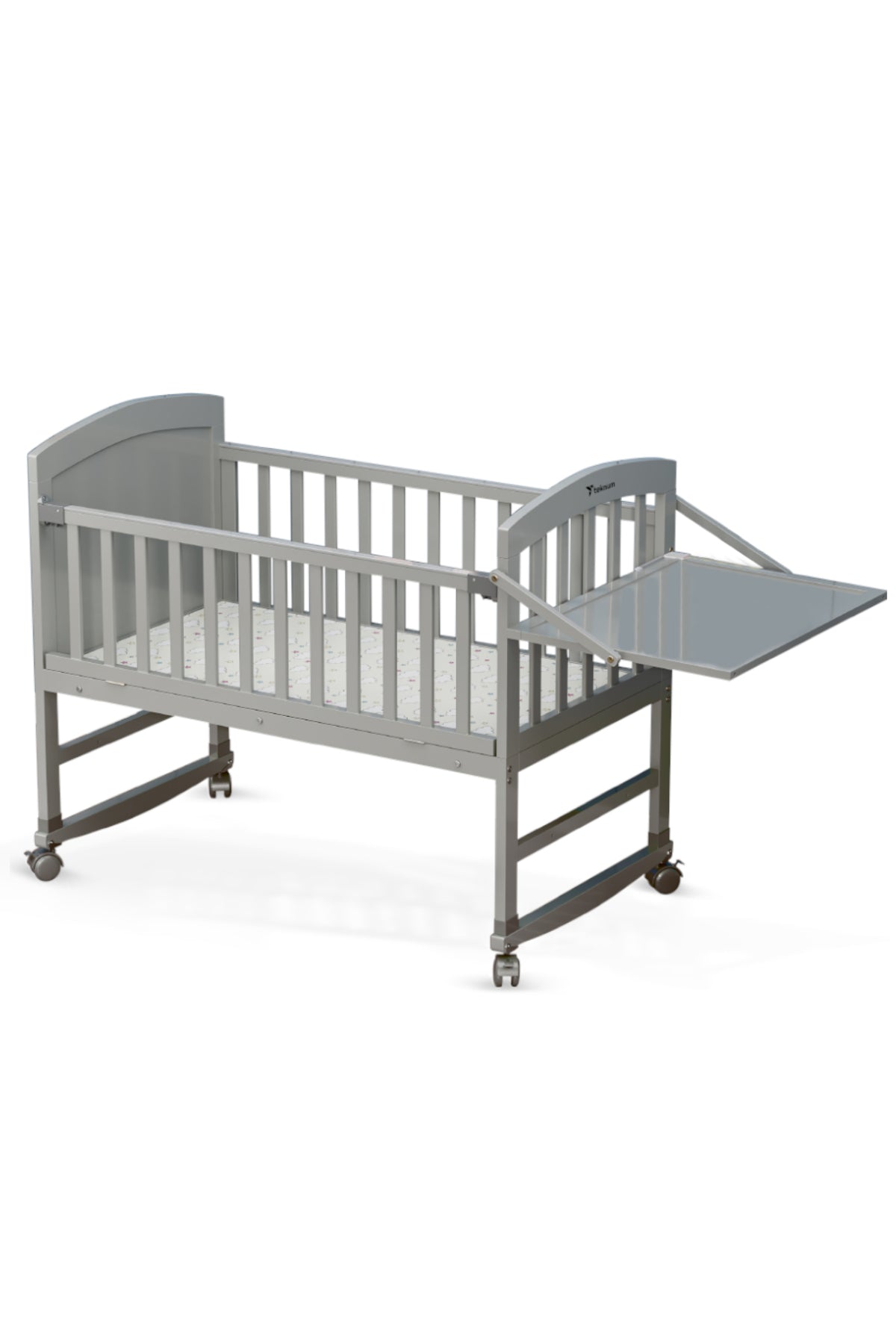 Teknum - 7 in 1 Convertible Kids Bed & Bedside Crib w / Mattress Mosquito net & Detachable Wheels(0 - 12yrs) - Grey