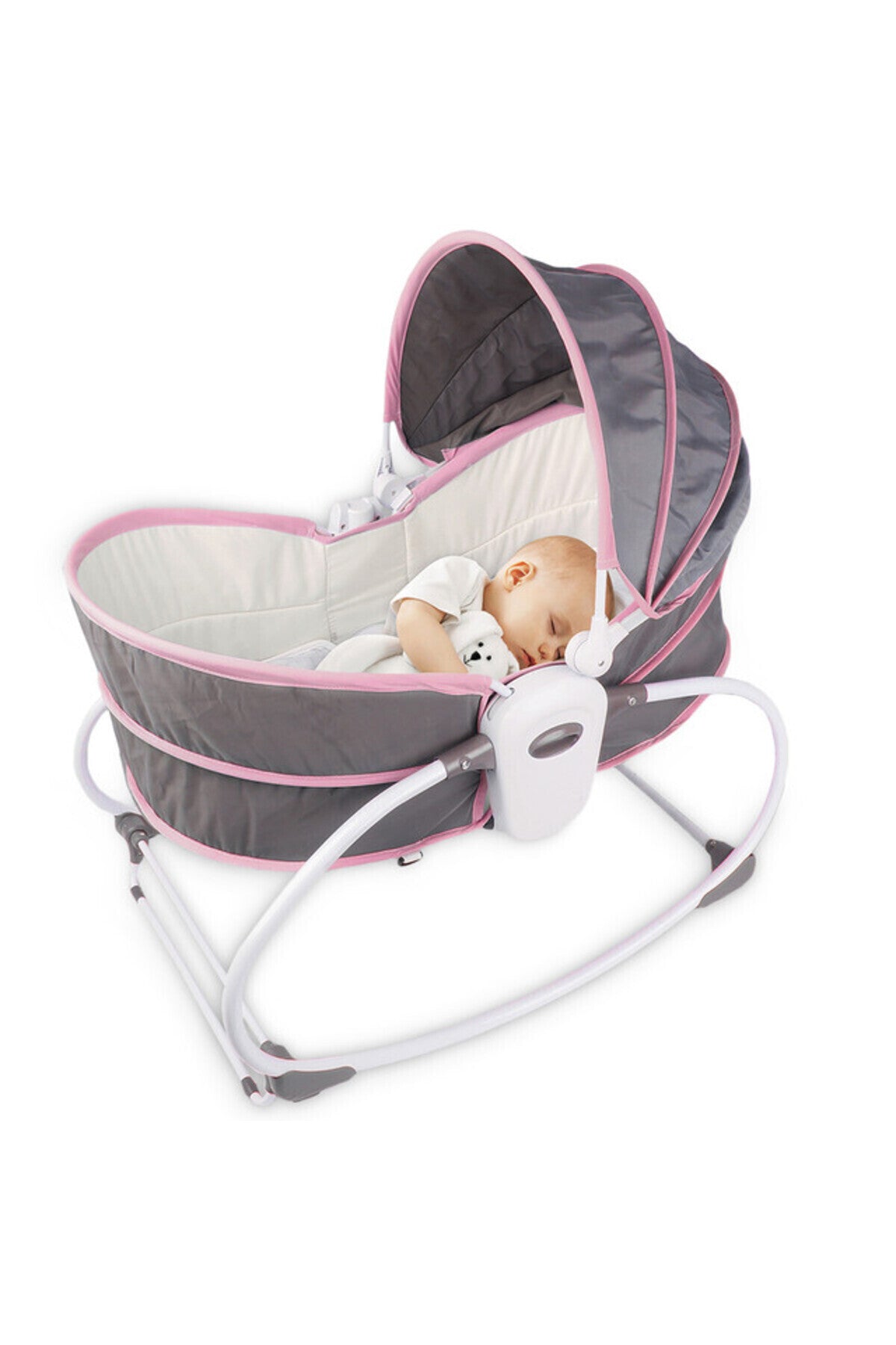 Teknum 5-in-1 Cozy Rocker Bassinet w/ Awning & Mosquito net- Pink
