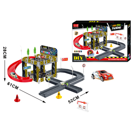 SMART CITY PARKING LOT + 3 ALLOY CARS (TWO-LEVEL WITH RAILS)