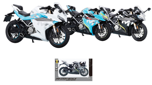 1:12 F/W ALLOY MOTORCYCLE W/LIGHT/SOUND/BATTERY 3*AG13 3COLOUR