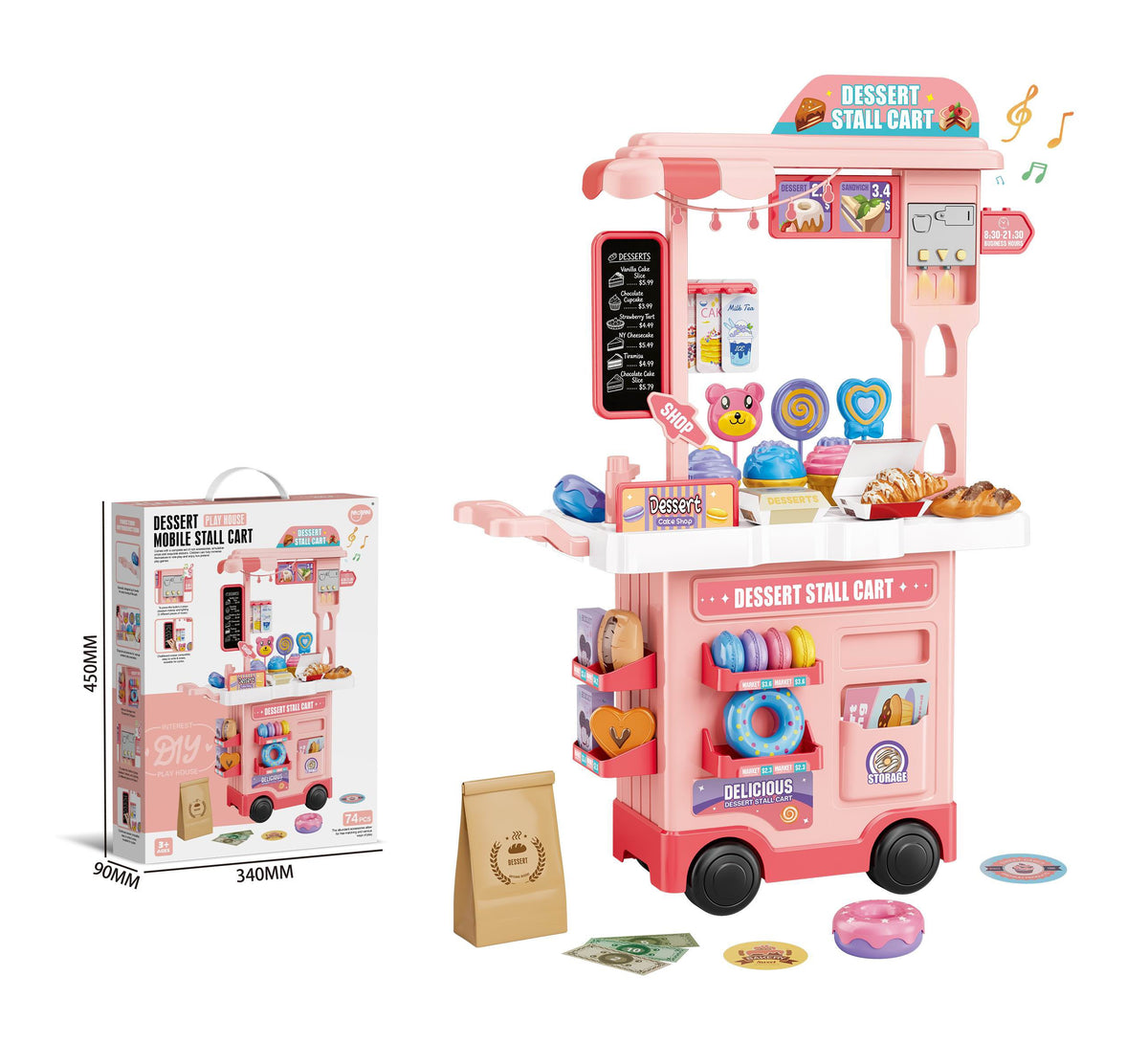 2-IN-1 DESSERT TABLE CART+WRITING BOARD 74PCS