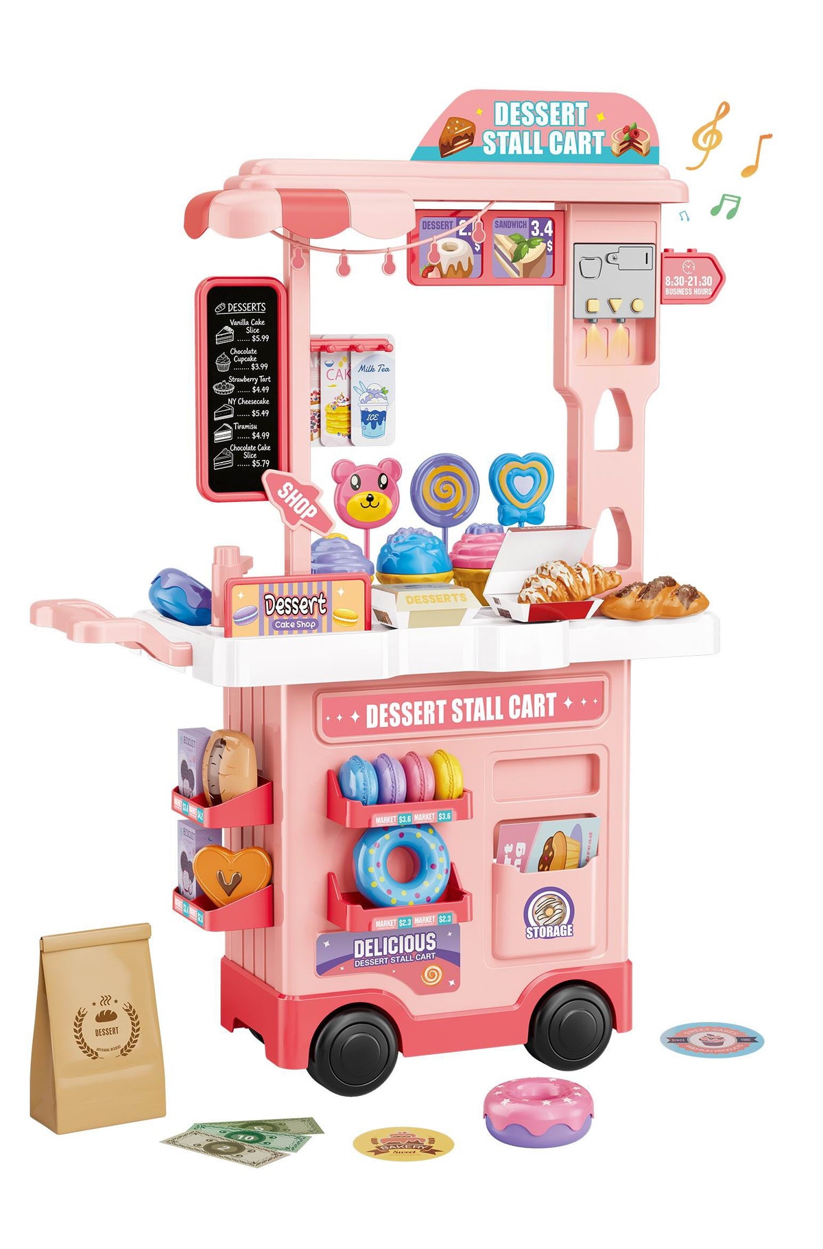 2-IN-1 DESSERT TABLE CART+WRITING BOARD 74PCS