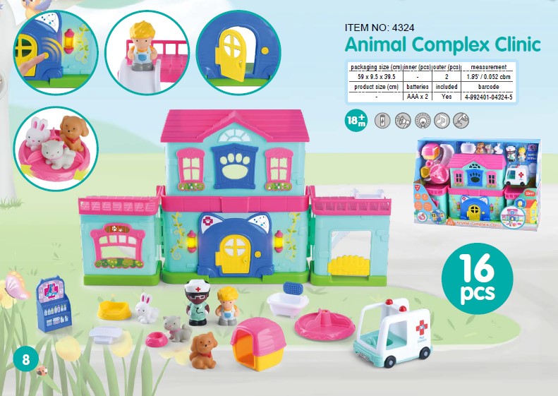 PLAY GO ANIMAL COMPLEX CLINIC B/O-16 PCS