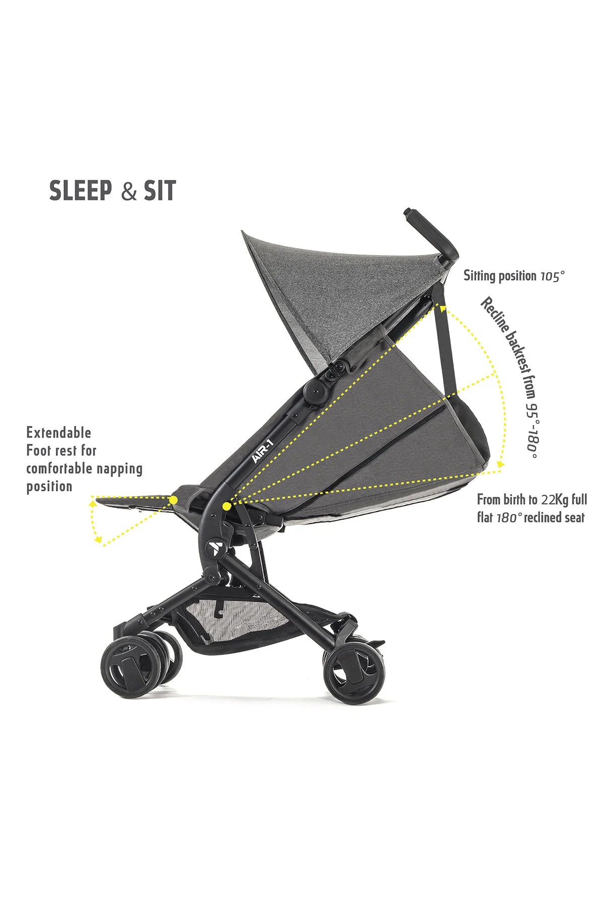 Teknum AIR-1 Travel Stroller w Carry Backpack - Grey