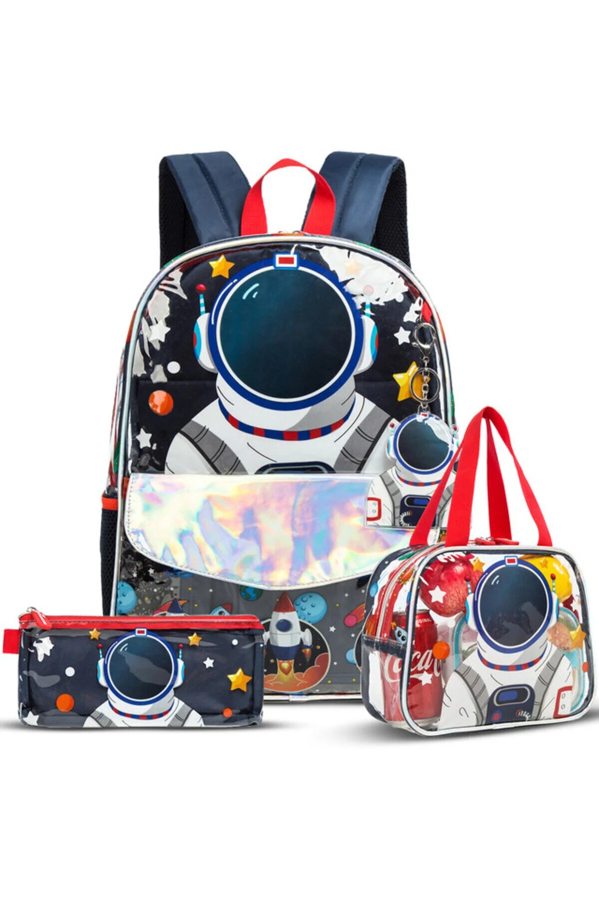 Eazy Kids-16- School Bag Lunch Bag Pencil Case Set of 3- Astronaut-Blue