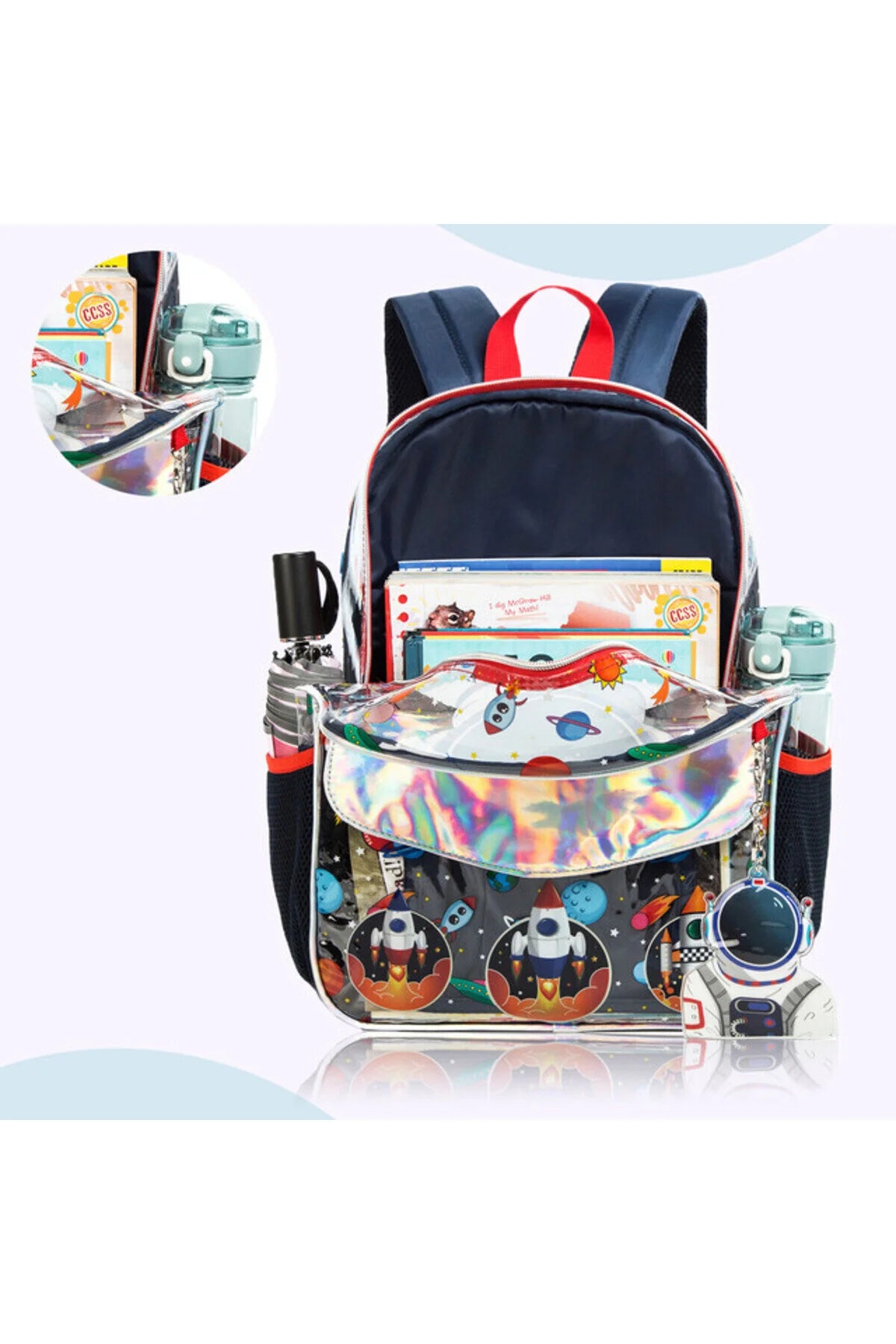 Eazy Kids-16- School Bag Lunch Bag Pencil Case Set of 3- Astronaut-Blue