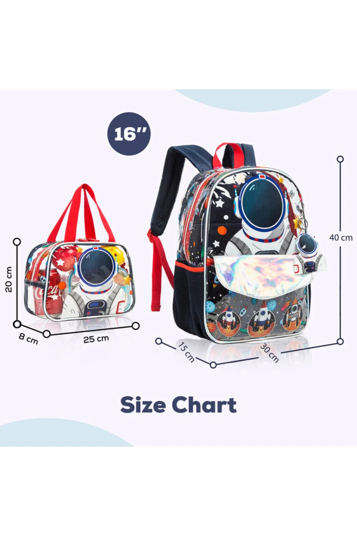 Eazy Kids-16- School Bag Lunch Bag Pencil Case Set of 3- Astronaut-Blue