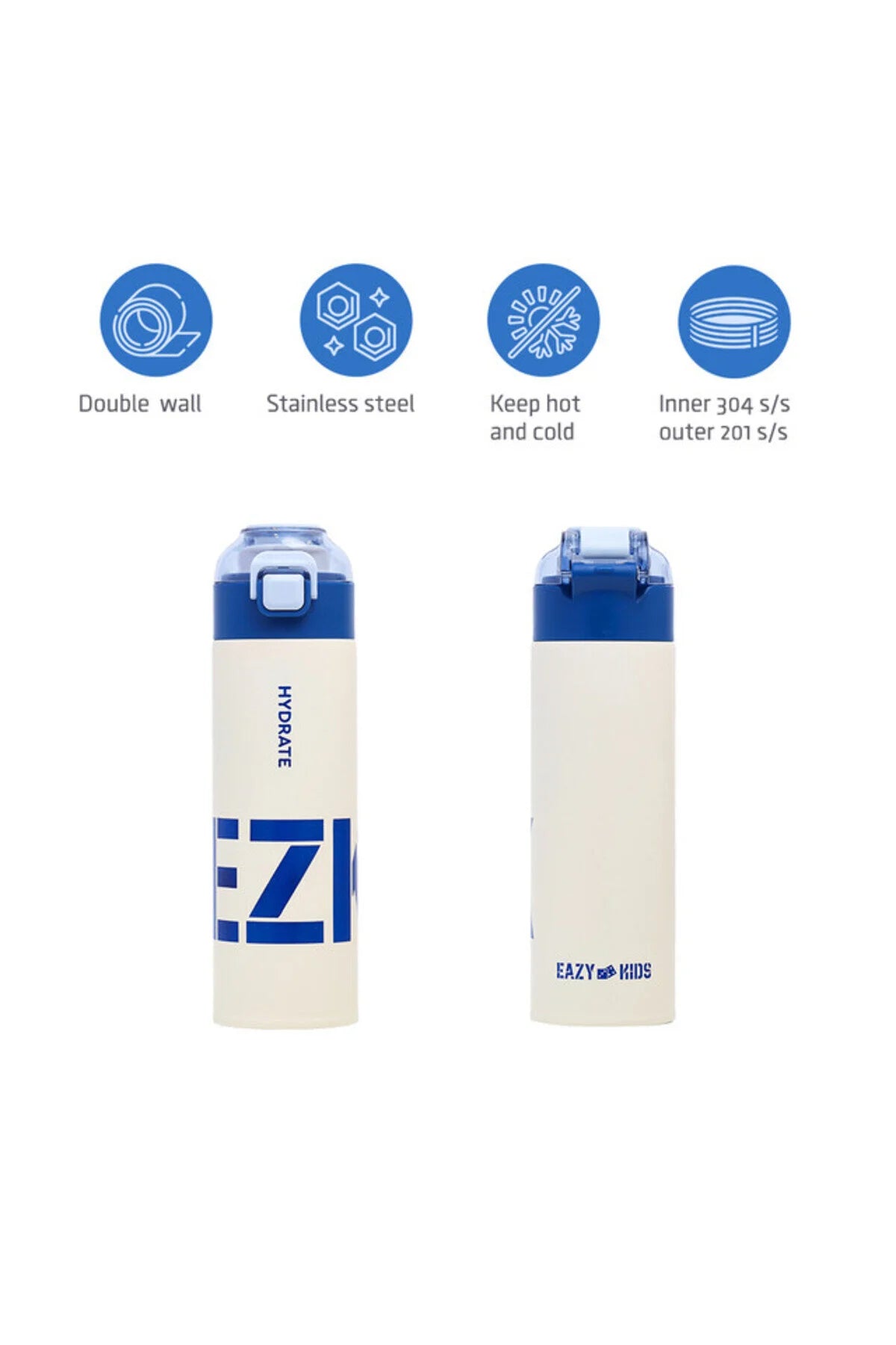 Eazy Kids Double Wall Insulated Travel Water Bottle - Blue 550ml